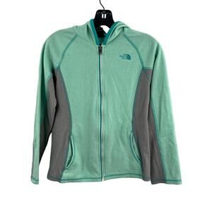 The North‎ Face Girls Aqua Blue Fleece Zip Front Jacket Large